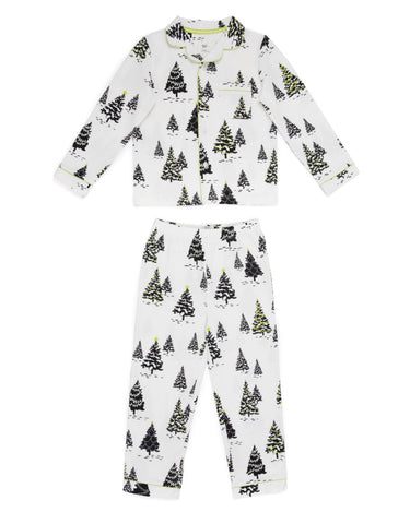 Kids Cream Tree Print Organic Cotton Long Pyjama Set